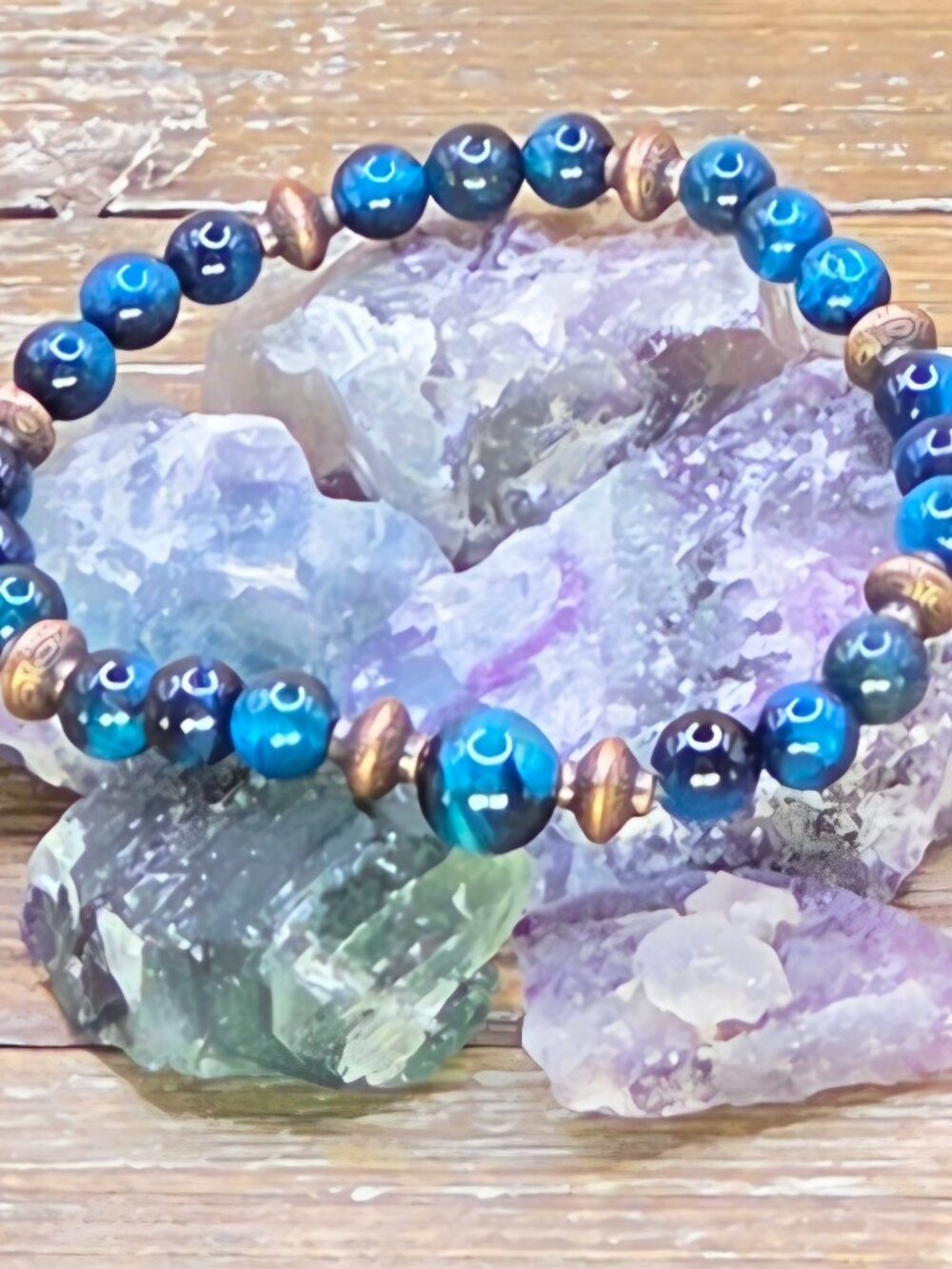 Blue Tiger's Eye and Copper Beaded Bracelet